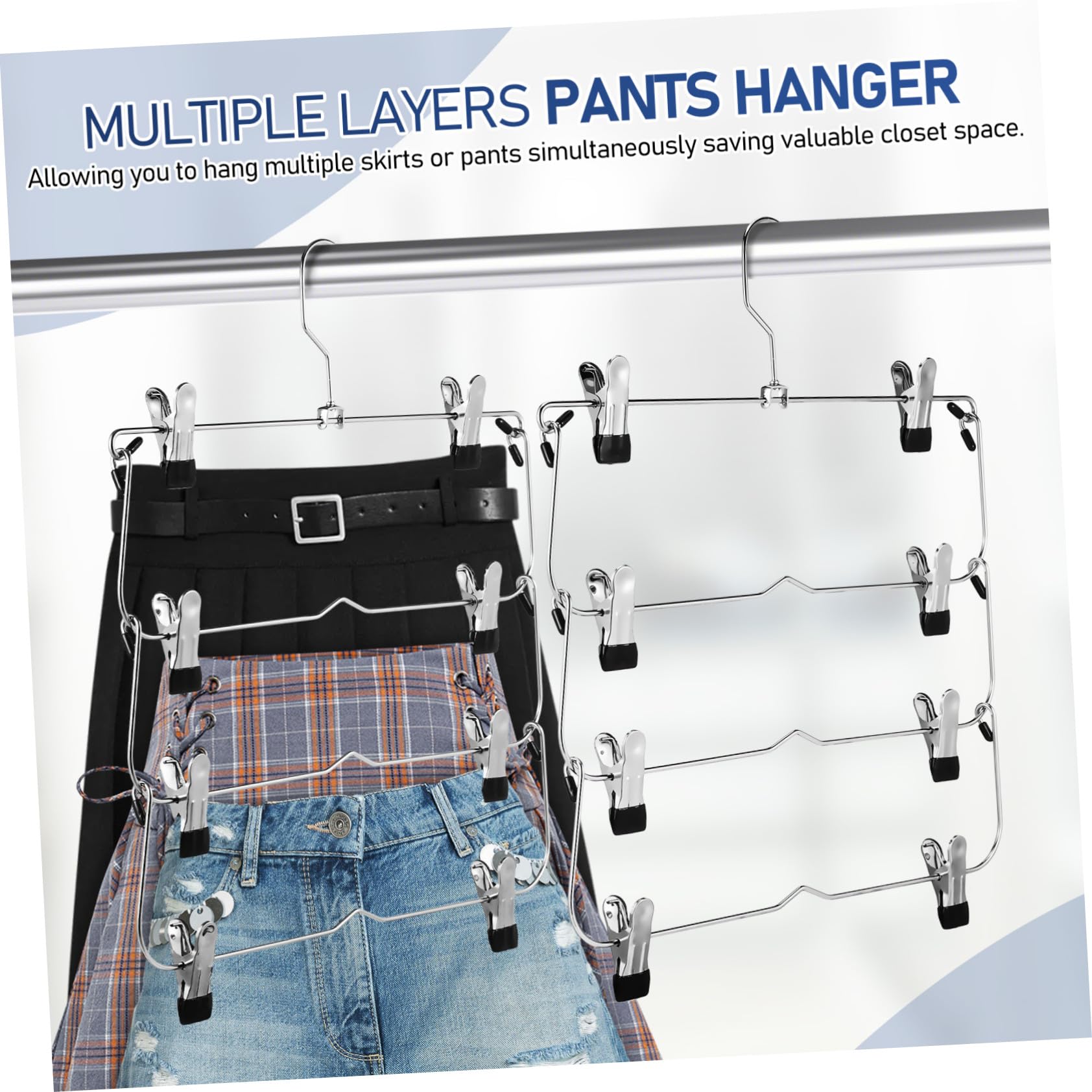 Levemolo Mehrlagige Rockbügel mit Clips Platzsparende Hosenbügel aus Manganstahl Kleiderschrankorganizer für Damenbekleidung rutschfeste Kleiderbügel für Garderobe
