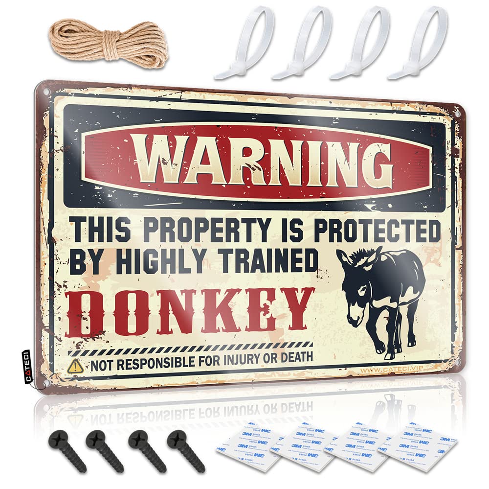 Bar Tin Signs Vintage Warning This Property Is Protected By A Highly Trained Donkey Sign Bar Tin Signs Vintage Funny Sarcastic Signs(30X40CM)
