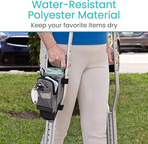 Miniatura 5 de Vive Bolsa de accesorios para muletas y cojines de agarre de mano, bolsa premium resistente al agua para muletas, con soporte para bebidas, 3