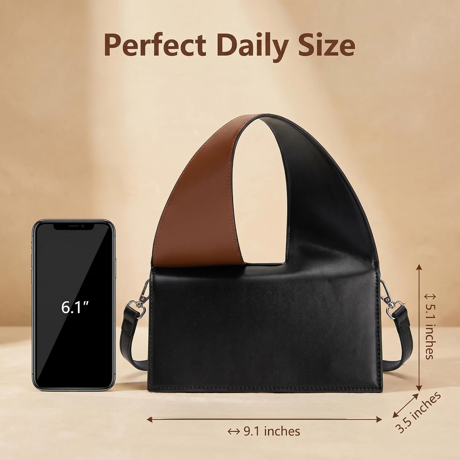 Leather Top Handle Purse for Women, Fashion Hobo Handbag, Vintage Flap Satchel, Black Square Crossbody Bag