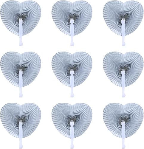 Miniatura 1 de Paquete de 20 abanicos plegables de mano de papel, plateado, para boda, con forma de corazón, surtido con mango de plástico para recuerdos de fiesta
