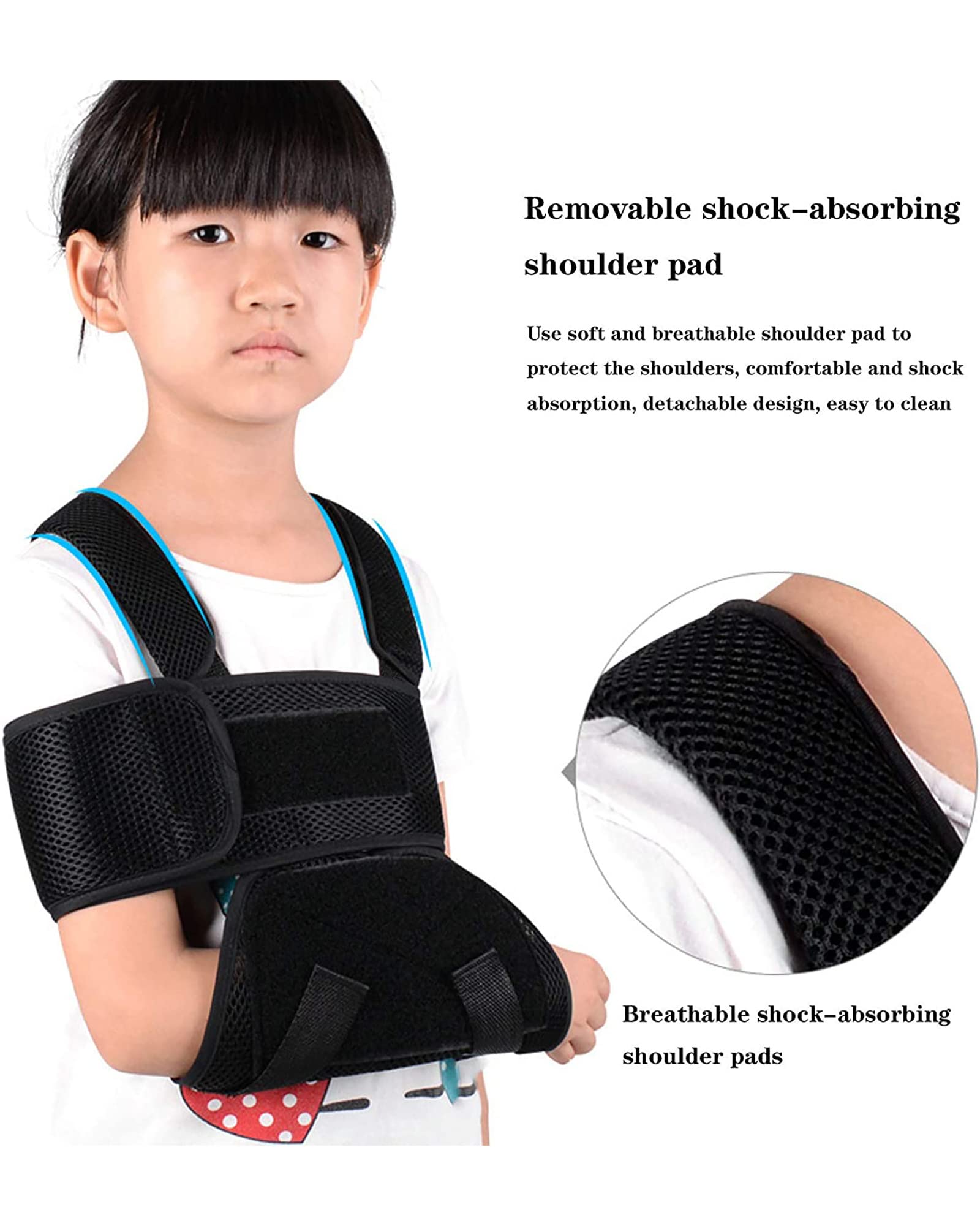 Cabestrillo de brazo fracturado de antebrazo para niños, soporte de brazo ajustable, correa de soporte, inmovilizador de lesiones de hombro transpirable para esguinces de dislocación, L (M)