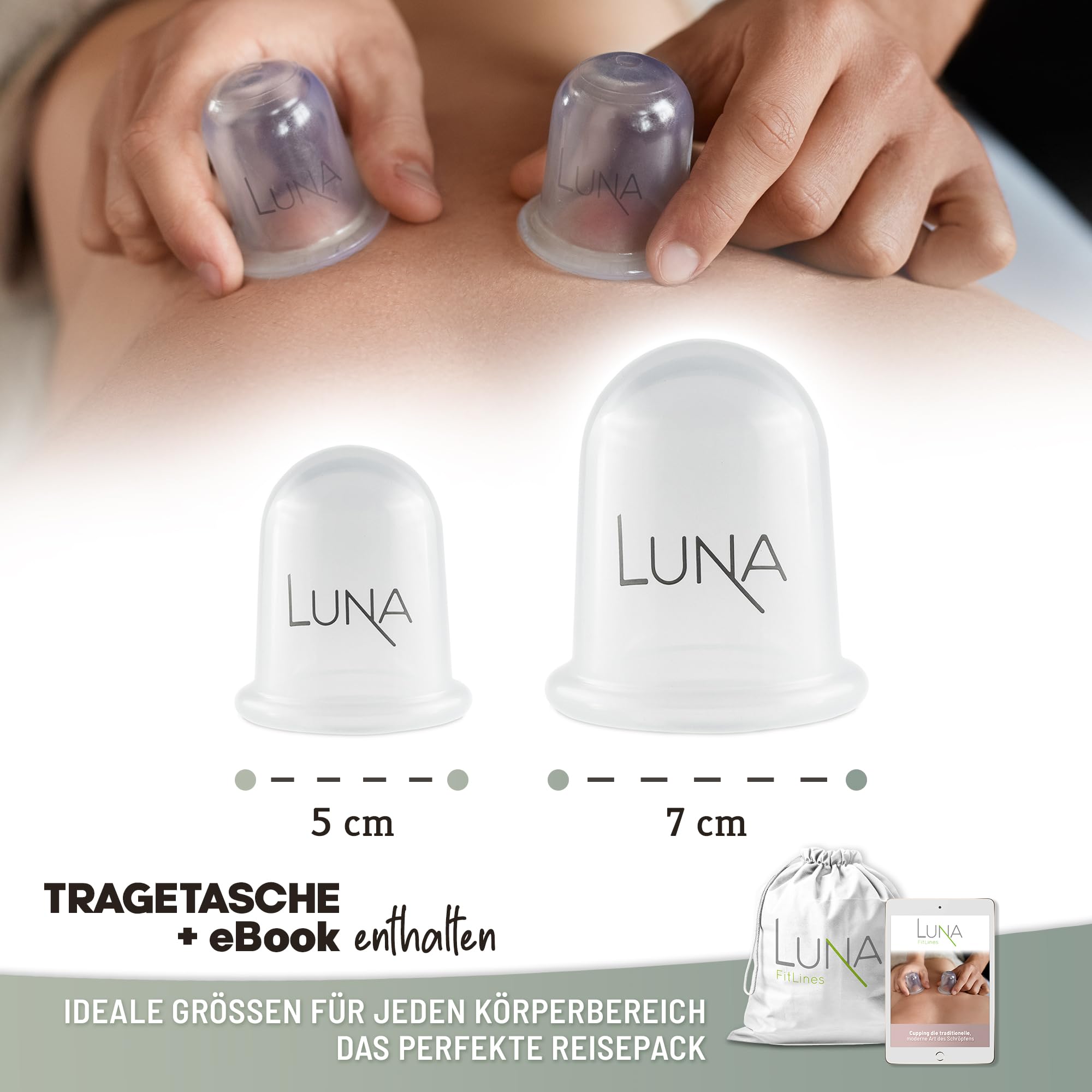 2er Set Premium Schröpfgläser Silikon in verschiedenen Größen hochwertige Cupping Set - inklusive Anwendungsbuch - Endlich Schluss mit Verspannungen - Anti Cellulite Schröpfen