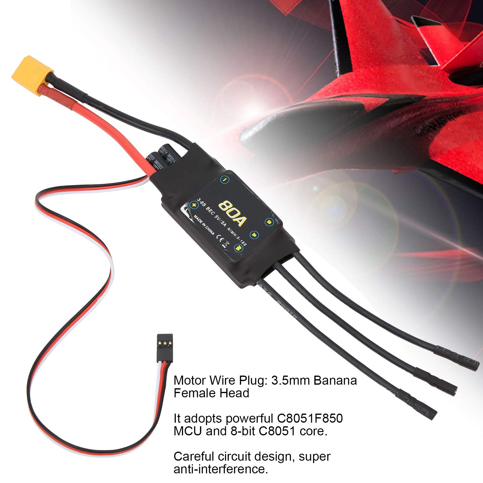80A Brushless ESC Speed Controller with Adjustable BEC for RC Drone and