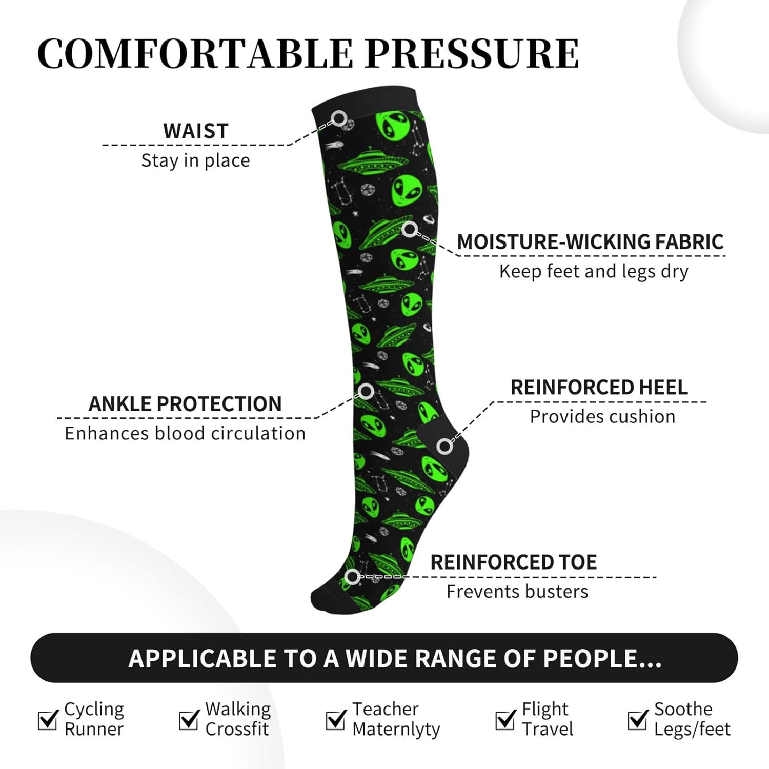 bassyil Compression Socks for Women & Men Circulation 15-20 mmHg Knee High Best Support for Nurses Travel Running Athletic - Image 4