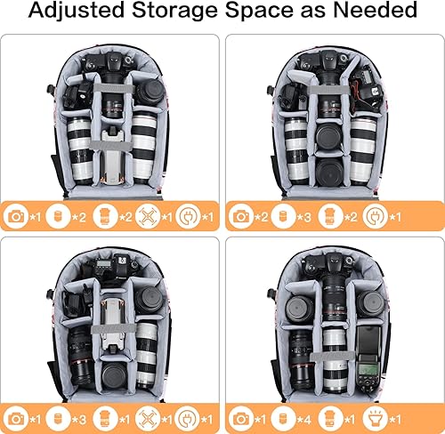 Miniatura 3 de MOSISO Mochila para cámara, DSLRSLRsin espejo, bolsa para cámara de fotografía de peonía, funda rígida impermeable con soporte para trípode y