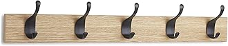 Amazon Basics Wood Wall Mounted Modern Coat Rack - 5 Hook, 57 cm, Natural, 2-Pack