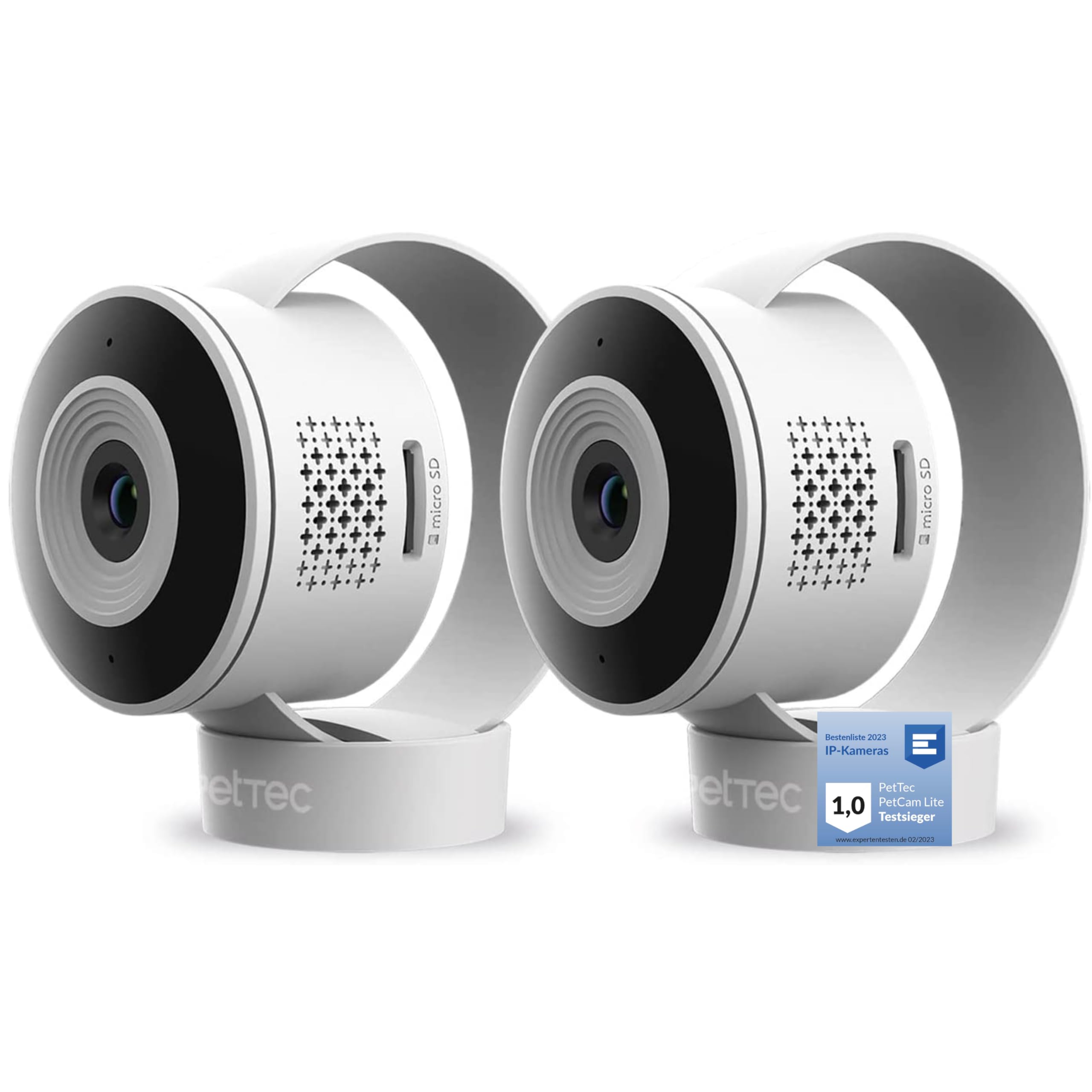 Set di 2 telecamere PetTec Cam Lite | Telecamera di sorveglianza per animali domestici con app, rilevatore di movimento e trasmissione su cellulare | Fotocamera WiFi | Telecamera WLAN per interni con