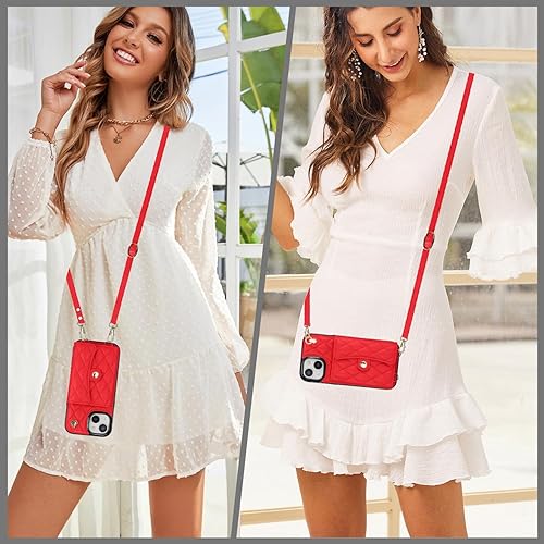 Miniatura 2 de Asuwish Funda compatible con iPhone 15 de 6.1 pulgadas con soporte para tarjetas RFID, ranura para muñeca, correa cruzada con cordón, funda para