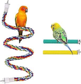 Mogoko Flexible Rope Bungee Bird Perch with 2Pcs Rough Sticks Bird Toy Birdcage Stands for Parrots Parakeets Cockatiels Conures Macaws Love Birds