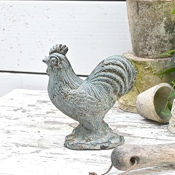 Rooster Statue Chicken Figurine Cement Rooster Figurine Figurines Artwork for Outdoor, Backyard, Patio and Home Kitchen DecorationDark Blue