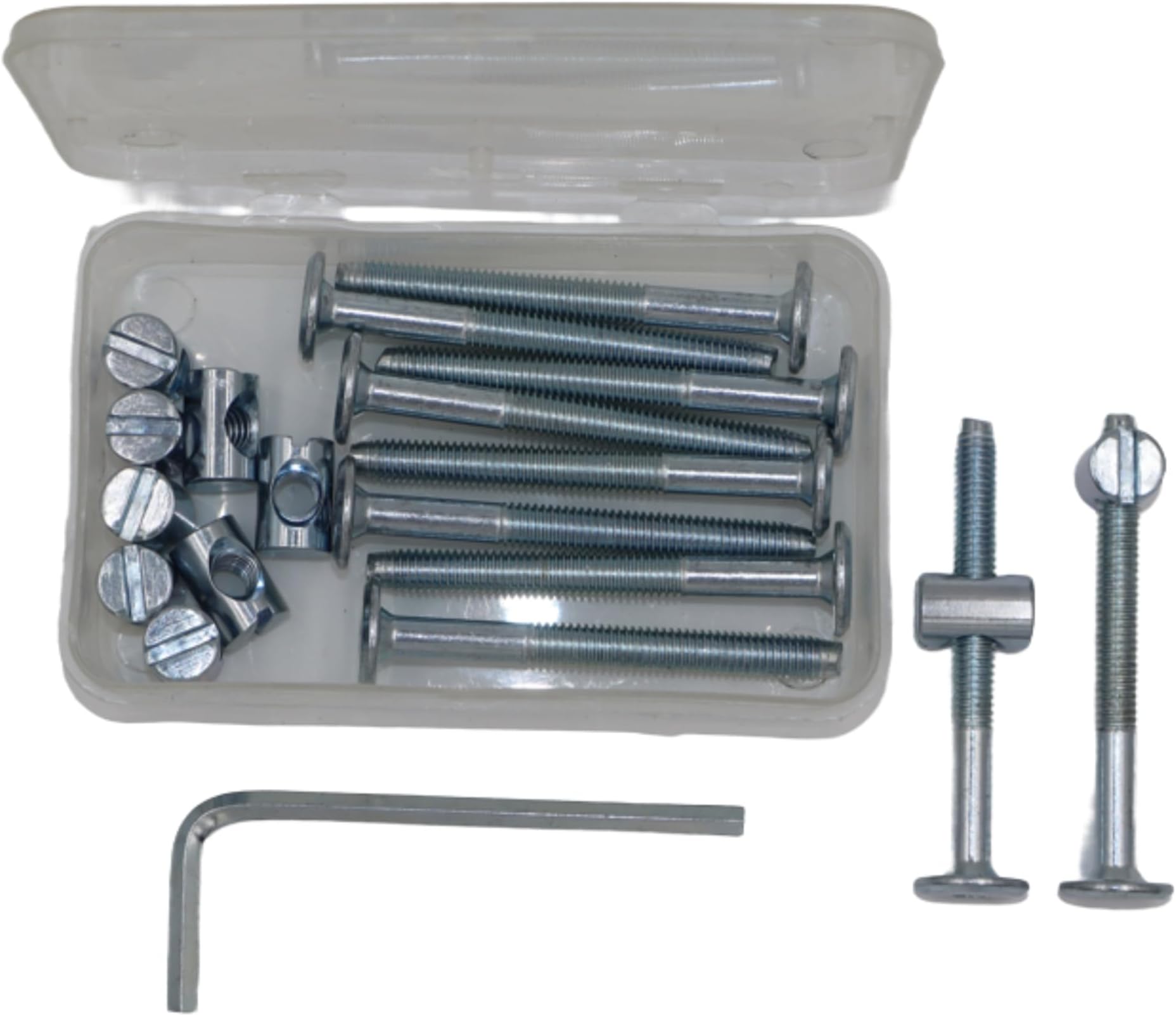 Furniture Cot Bed Bolt Allen Head with Barrel Nut 6mm M6 x 60mm ZP (Pack of 10)