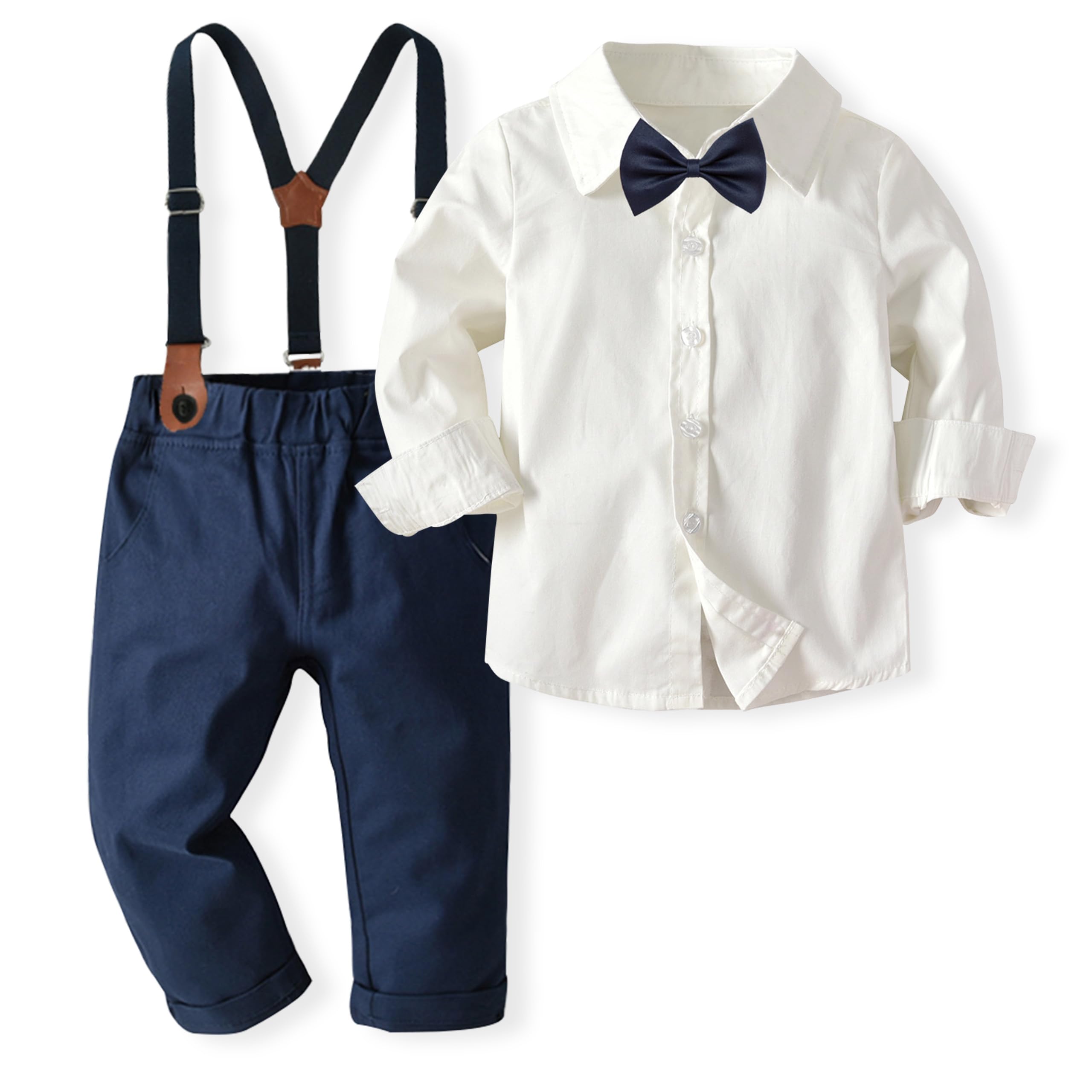 Volunboy Boys Clothes Set Toddler Kids Gentlemen Suit Long Sleeve Bow Tie Shirts Suspenders Pants Outfits