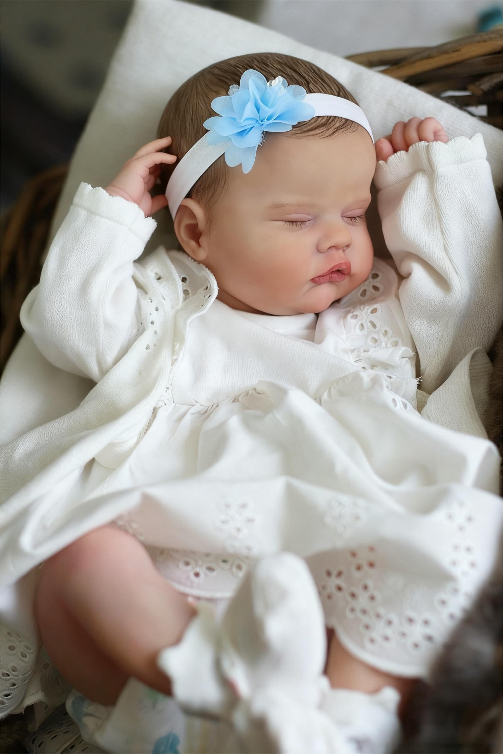 SCOM Reborn Baby Doll Girl 20" — Sleeping Newborn, Weighted Soft Cloth Body & Soft Vinyl Limbs, Hand-Painted Hair, Hand-Rooted Lashes, Magnetic