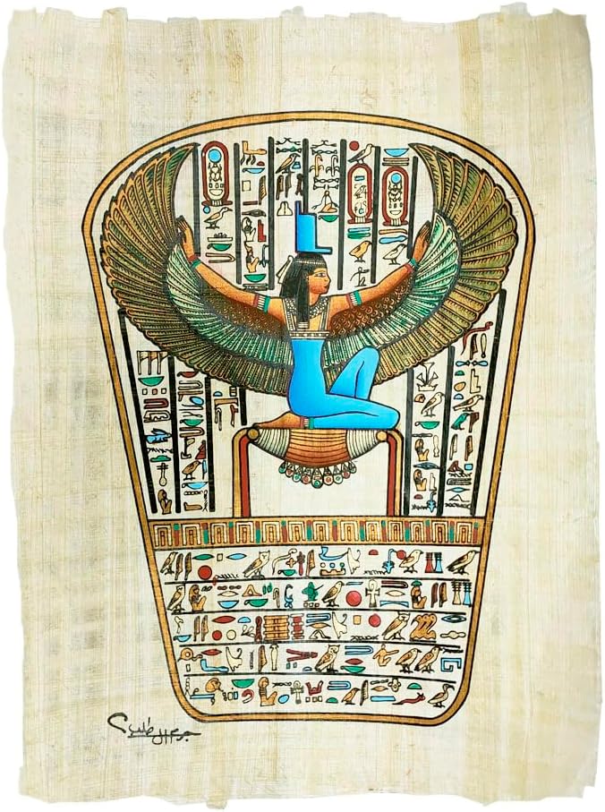 Original Egyptian Papyrus – Goddess Isis Winged | Made and Hand Painted in Egypt | Authentic Papyrus 22x33cm