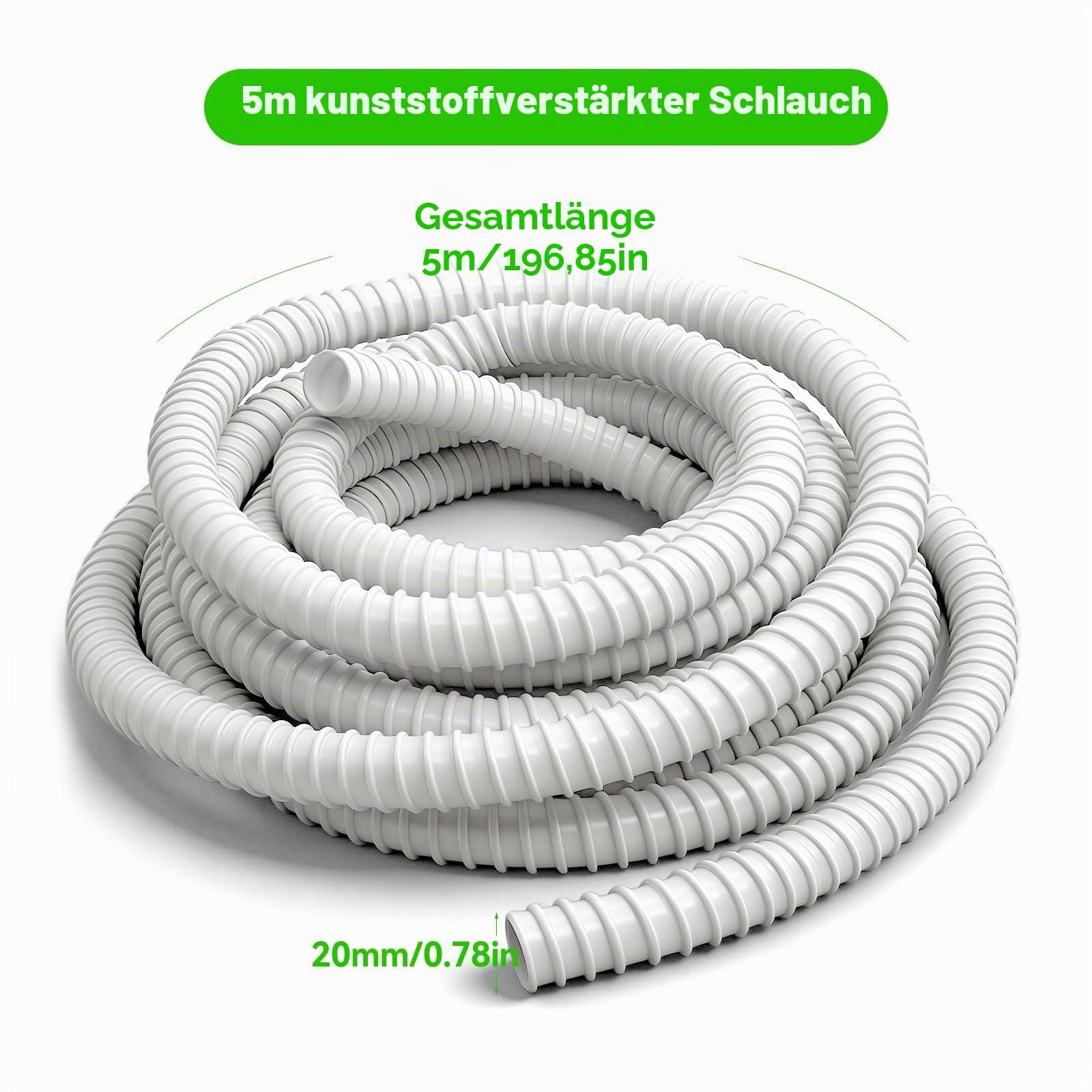 5M Kondensatschlauch Klimaanlage Ø16MM Kondenswasserschlauch PVC | Kondensatschlauch Klimaanlage UV-Beständig, Flexibler Schlauch für Klimaanlagen, Split-Klimageräte, Zuschneidbar