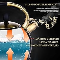 Vista 3 de SUSTEAS Tetera Silbante para Estufa - Tetera de Té de Acero Inoxidable Grado Alimenticio con Mango Ergonómico de Toque Frío, Con 1 Guante de Negro