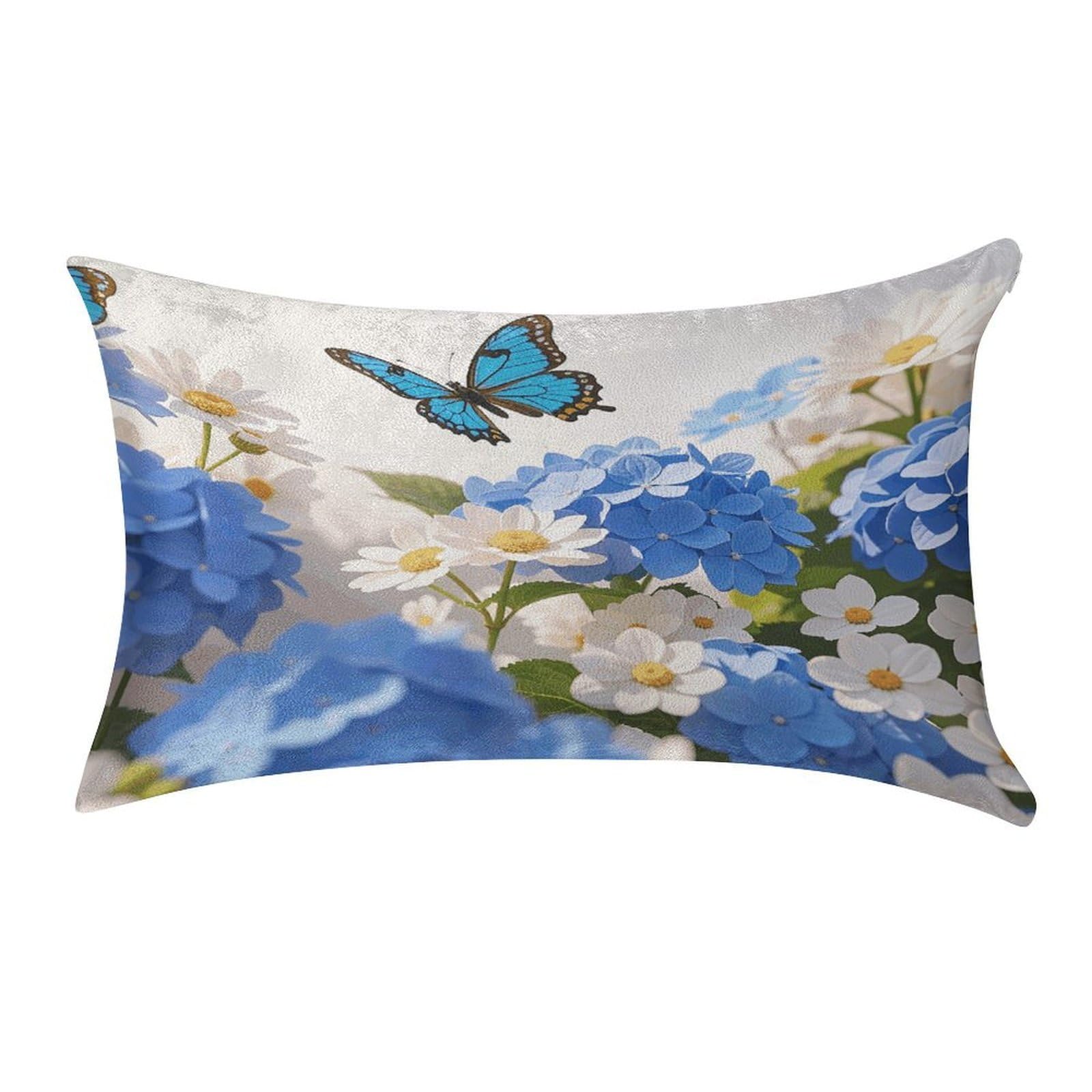 VstaDank Hydrangeas Daisies Butterflies Throw Pillow Covers for Bed Pillow Shams Zipper Velvet Pillow Cases Cozy Cushion Cover Soft Pillow Protectors for Car Home Decor Pillowcases 12 "×20 "