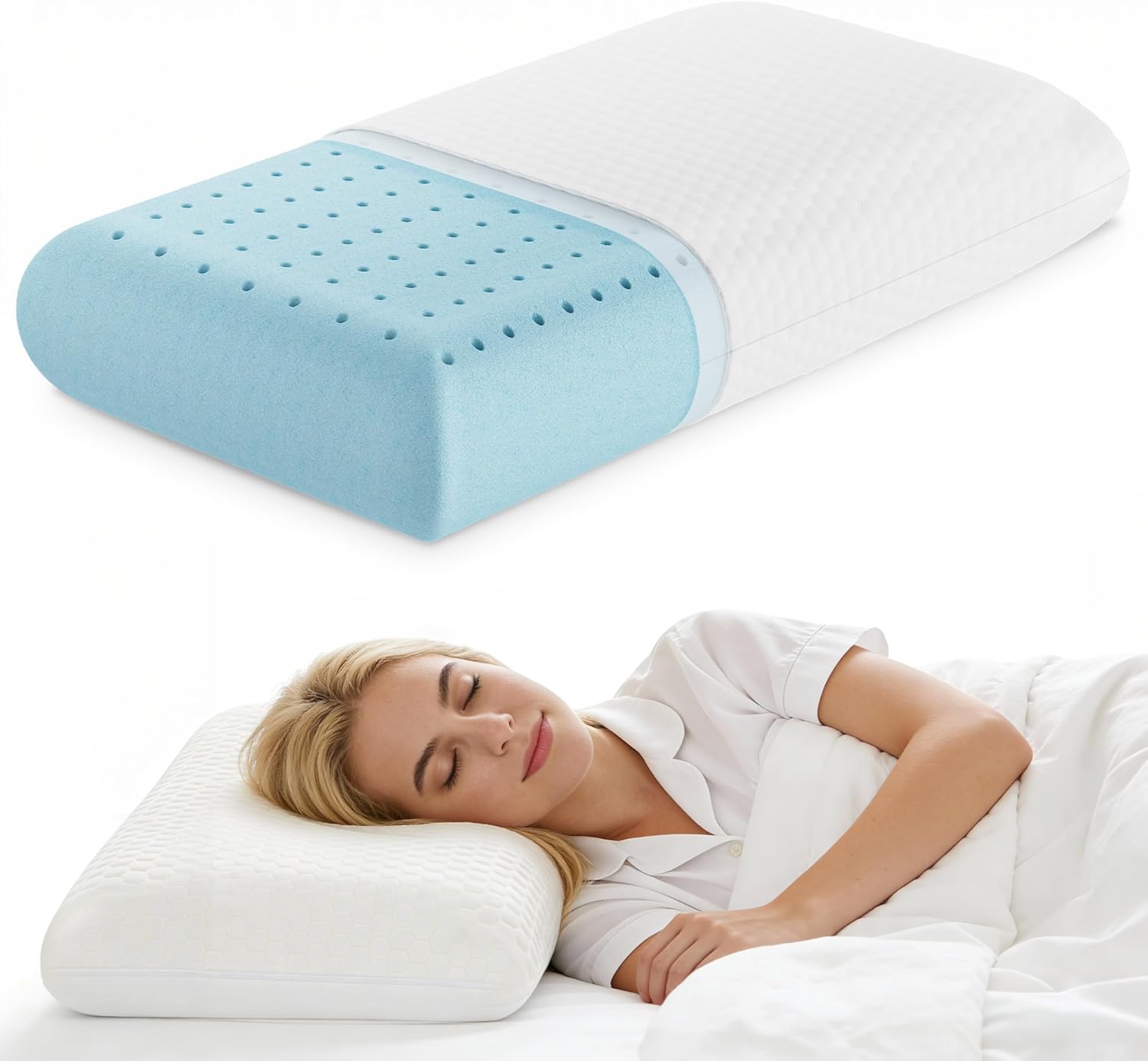 NEWBULIG Cooling Gel Memory Foam Queen Pillow for Neck Pain Relief - Breathable Mesh, Washable Cover for Side & Back Sleepers