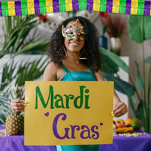 Miniatura 60 de Paquete de 10 guirnaldas de flecos de papel de aluminio rosa de 10 pies con serpentinas metálicas de oropel para colgar en la pared, telón de fondo