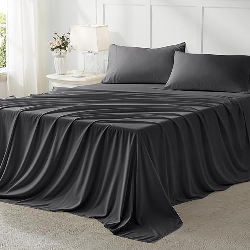 Miniatura 6 de Anluoer Juego de edredón de cama tamaño King en una bolsa de 7 piezas, color gris oscuro con sábanas, juegos de ropa de cama para todas las