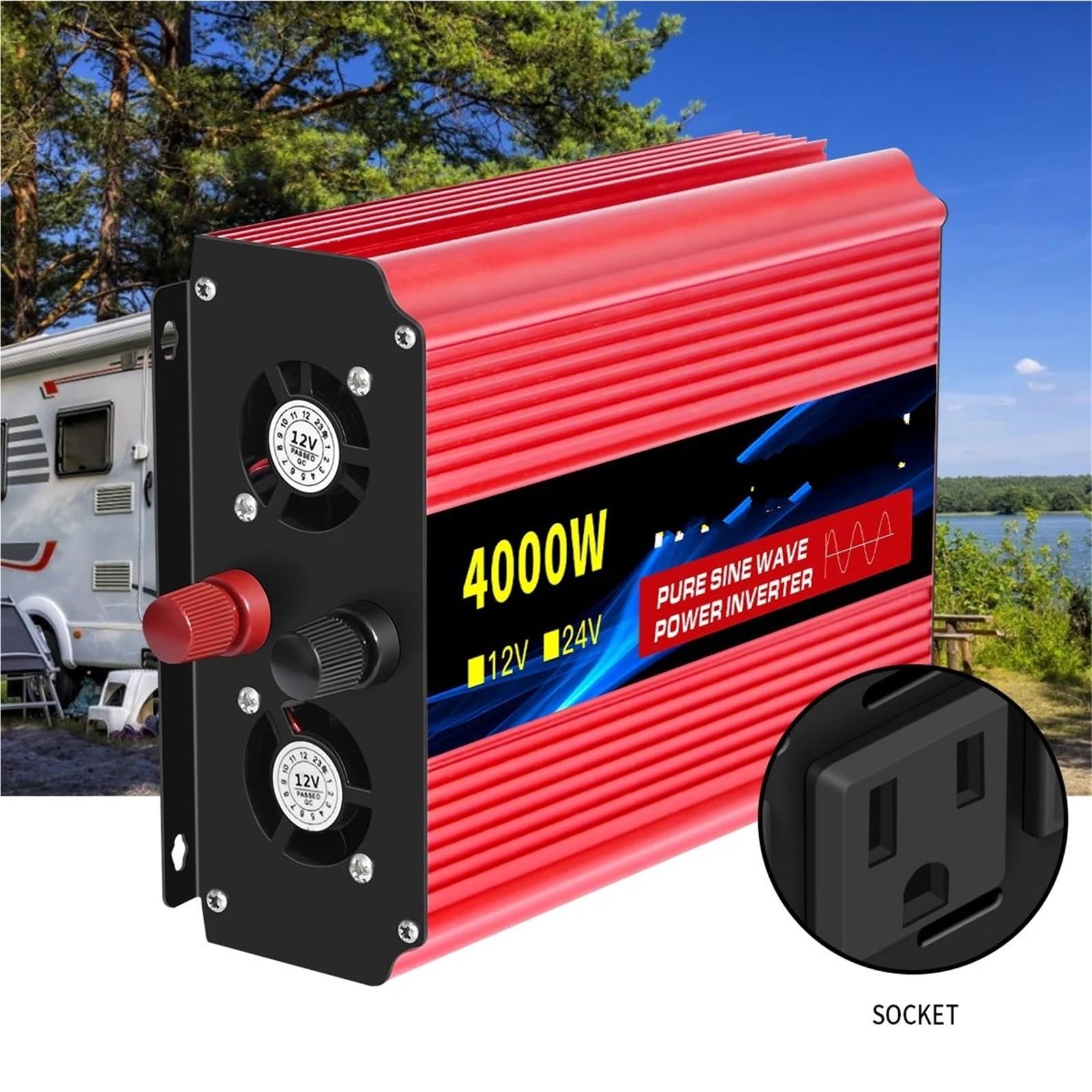 Falownik sinusoidalny 1000 W-4000 W DC 12 V/24 V do AC 220 V 50 Hz, adapter do ładowarki, uniwersalne gniazdo samochodowe, falownik (24 V 4000 W 110 V)