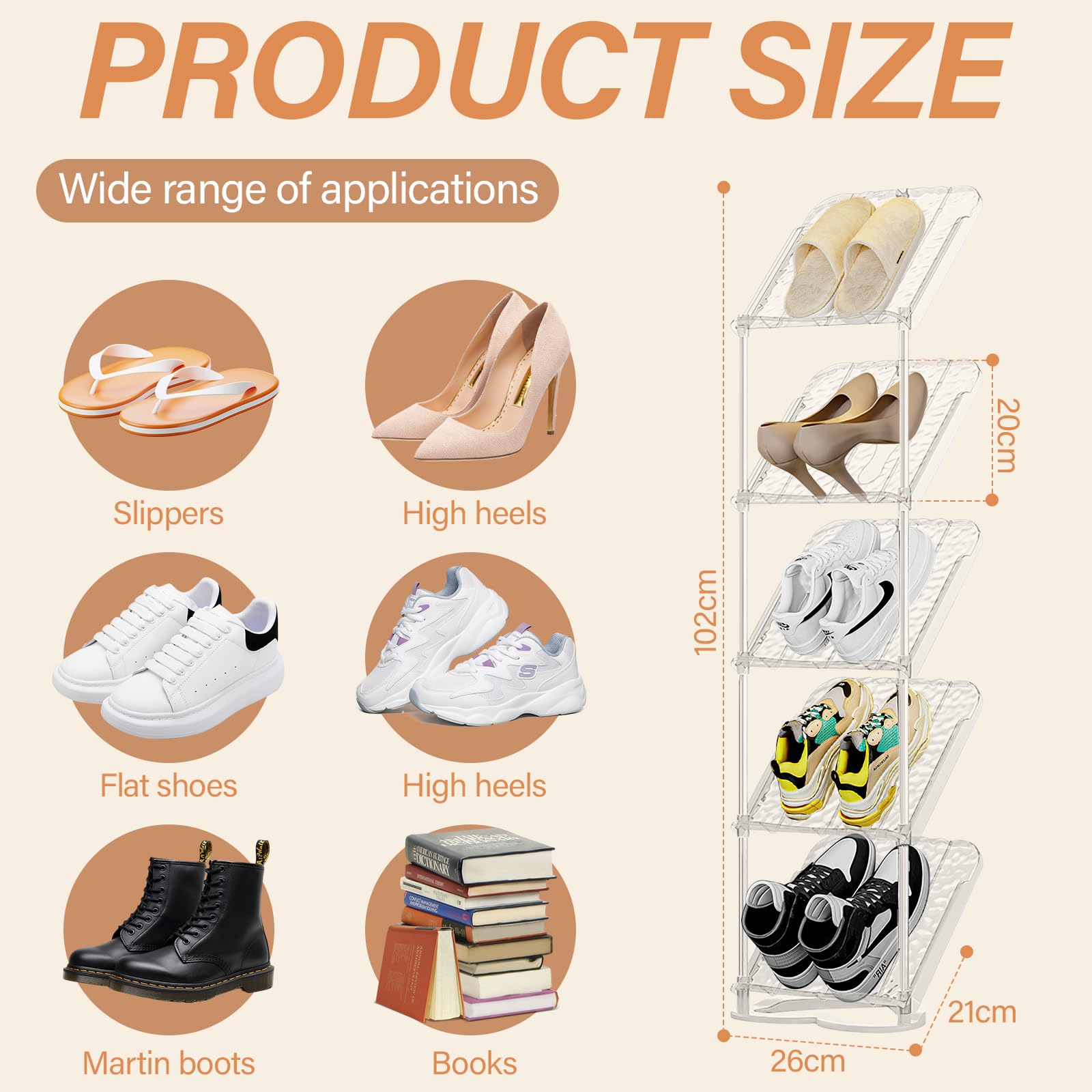 Farerkass Scarpiera Plastica a 5 Livelli Salvaspazio Inclinata, Portascarpe Da Esterno a 45°, Mensola Multifunzionale per Ingresso Soggiorno Camera Da Letto