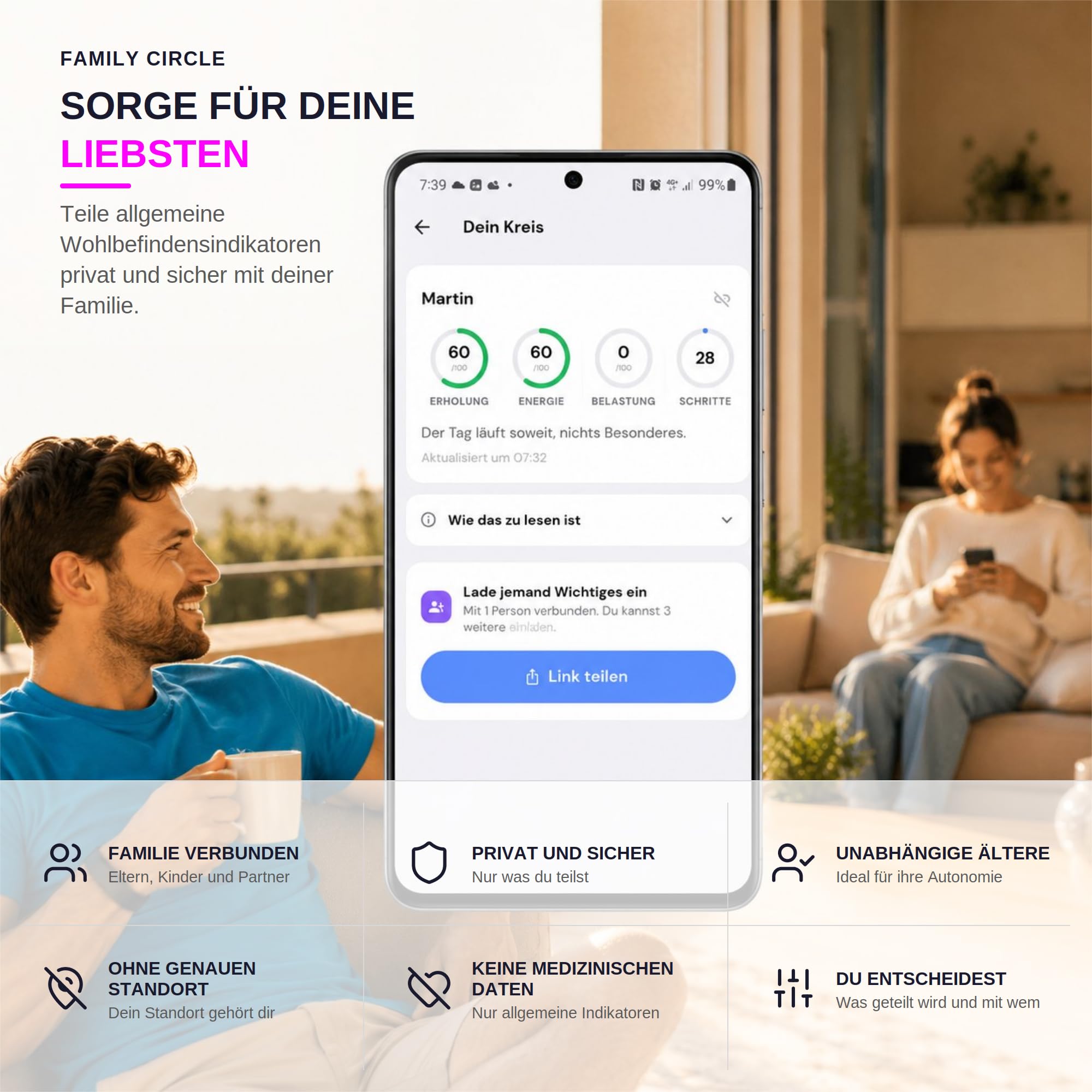 Sense Smartband ohne Display Damen Herren, Entwickelt in Spanien, KI-Coach, Schlaf Energie Erholung, Herzfrequenz 24/7 HRV SPO₂, IP68, Akku +45 Tage, Ohne ABO, Schwarz