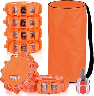 6 Pack LED Road Flare, Emergency Safety Flashing Warning Flare Lights with 9 Flash Modes & Magnetic Base & Hook for Trucks, Vehicles & Boat