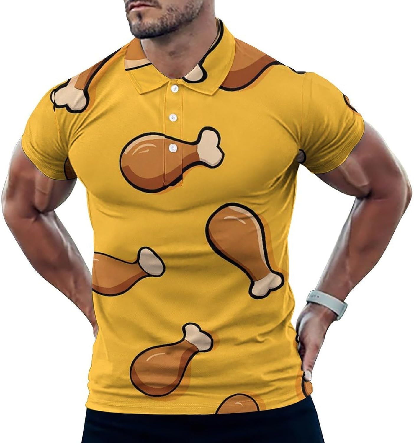 Cartoon Chicken Drumstick Golf Polo Shirts for Men Casual T Shirts 5X-Large