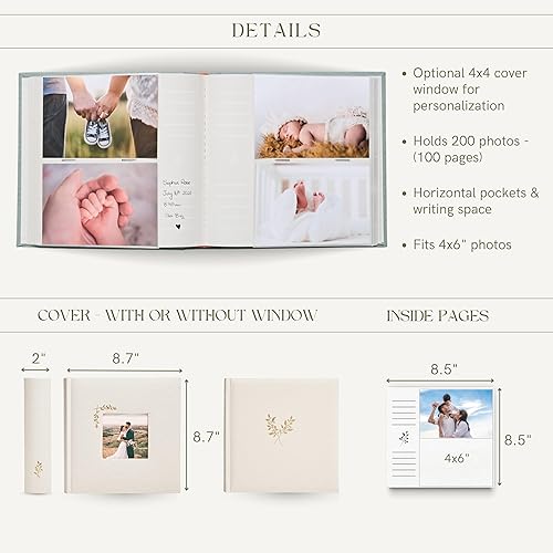 Miniatura 2 de Elegante álbum de fotos de lino, 200 bolsillos sin ácidos para fotos de 4 x 6 pulgadas, perfecto para bodas y regalos