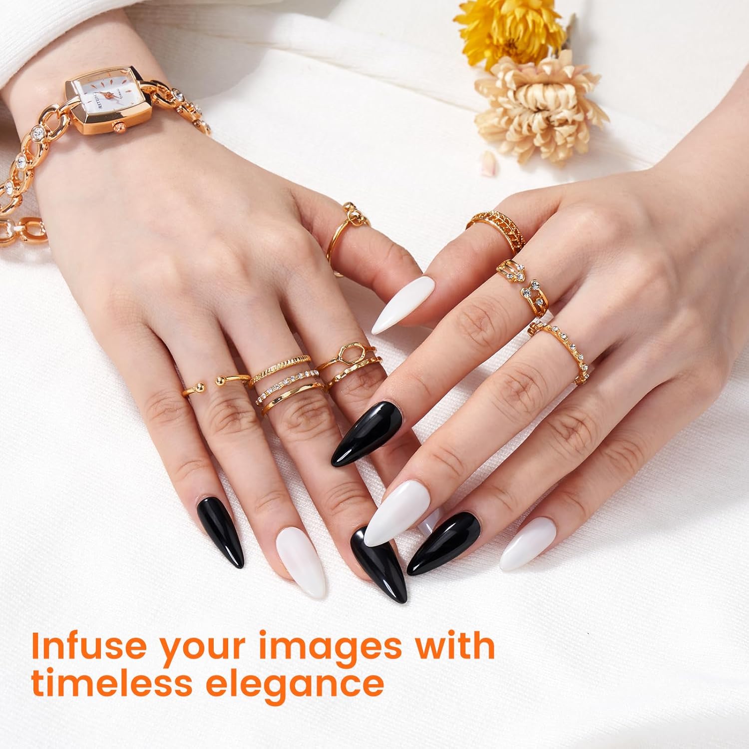 Practice Hand for Acrylic Nails: Silicone Nail Hand Practice with Gold Rings - Flexible Fake Hand Mannequin Nail Hand Kit for Beginners (Brown)