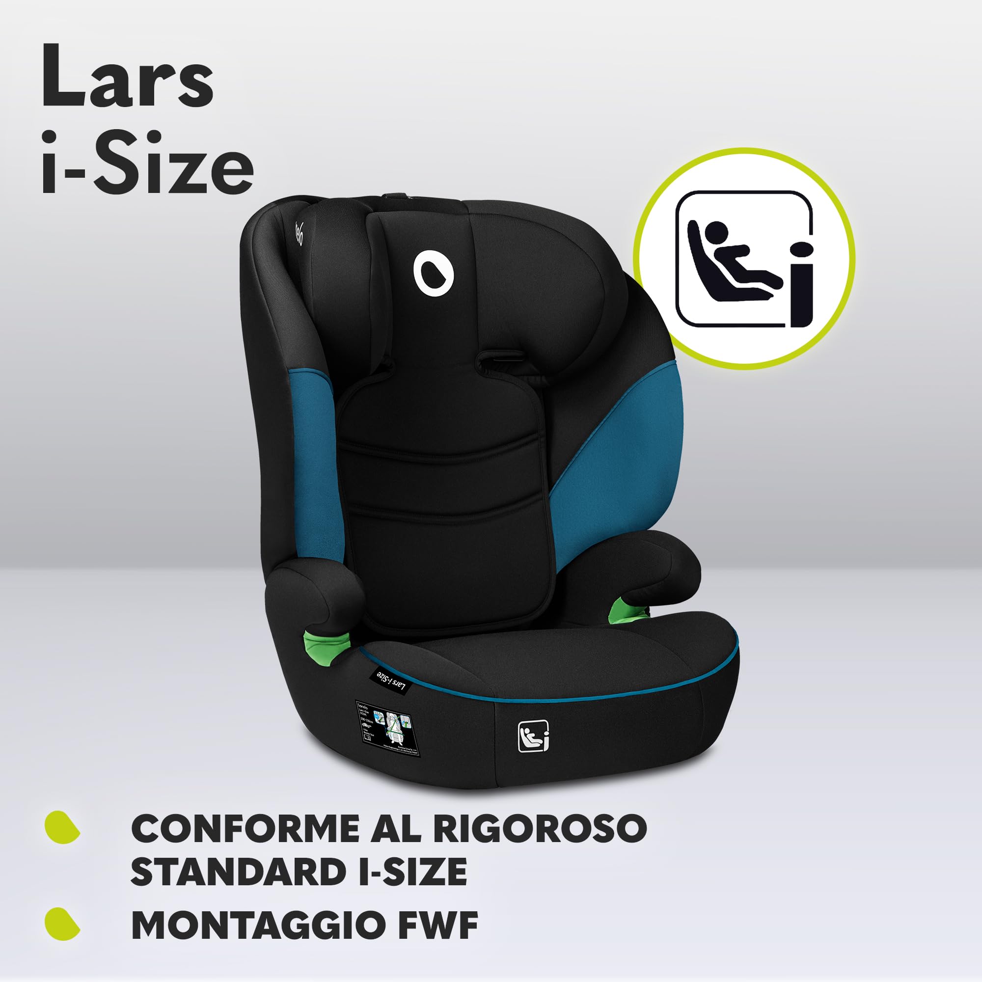Lionelo Lars i-Size Seggiolino Auto con l'ultima Norma i-Size R129 per bambini (100-150cm/4-12 anni) Protezioni laterali, Poggiatesta regolabile, Leggero e facile installare, Opzione Solo rialzo auto