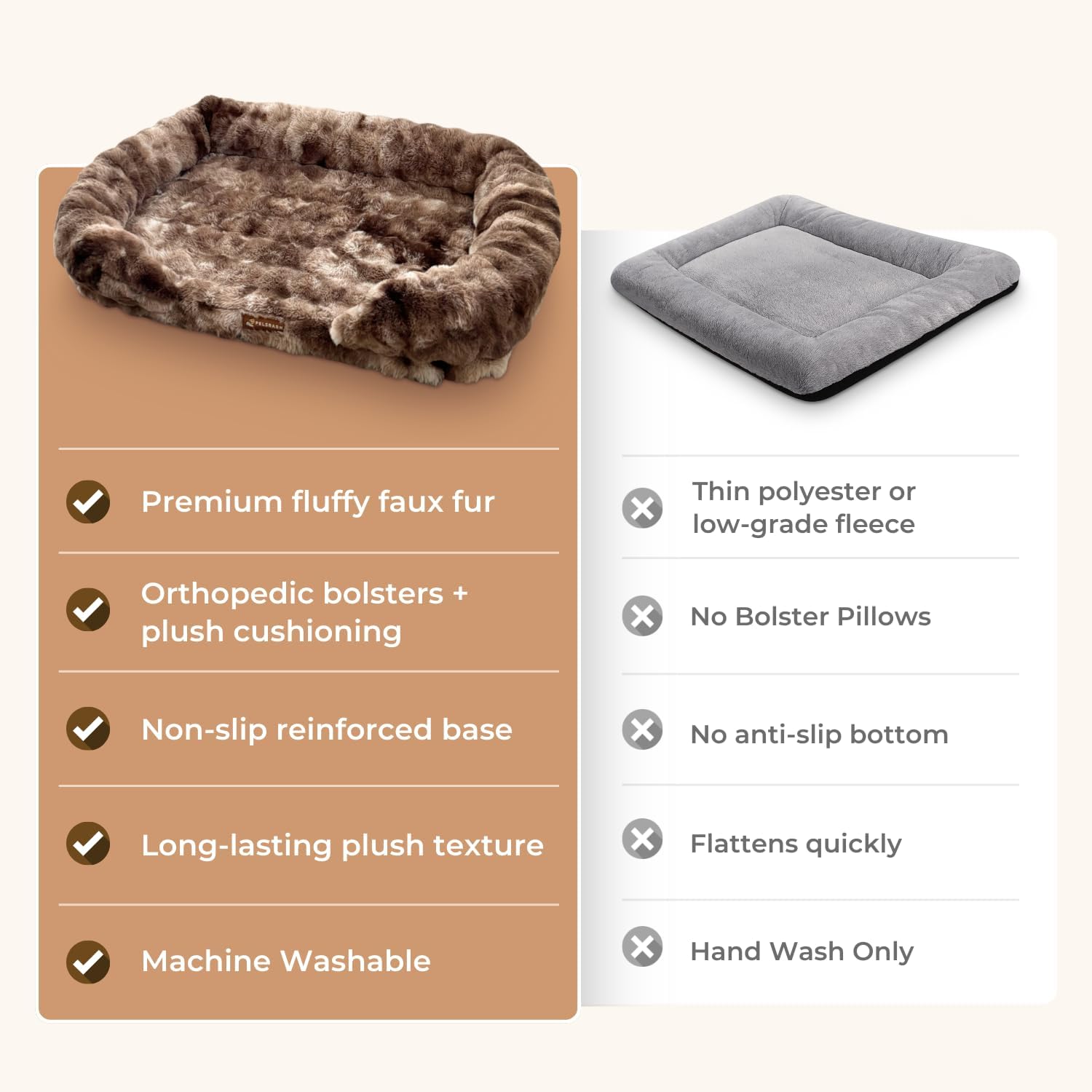 Pelsbarn Luxurious Orthopedic Dog Bed - Large (39.3" x 23.6") Therapeutic Joint Support Pet Bed - Velvety Soft Removable Washable Cover - Brown