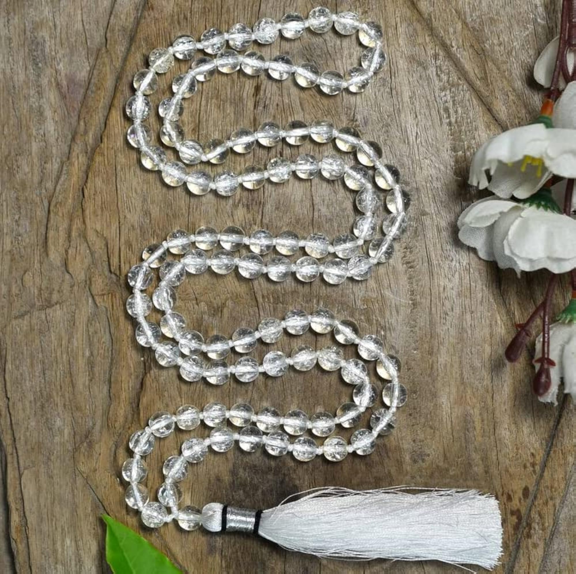 Certified White Crystal Sphatik Mala, 108 Beads