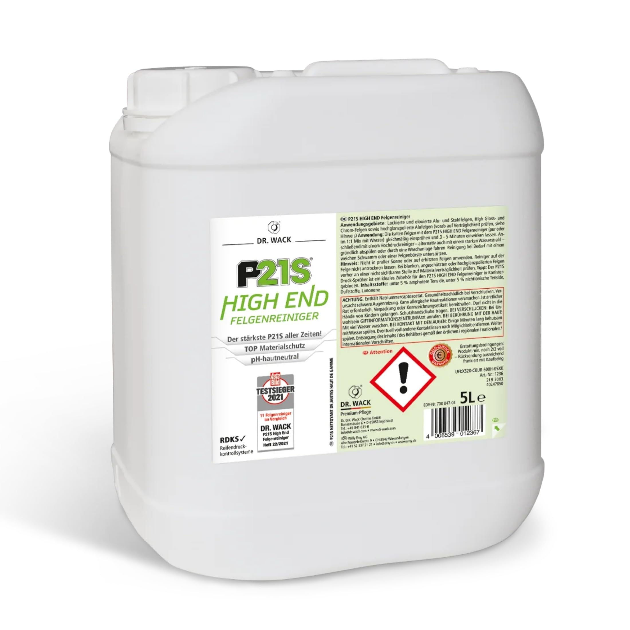 DR. WACK - P21S HIGH END Felgenreiniger 5 Liter - Felgen Spray mit Gel-Formel & Wirkindikator - Schnelle & schonende Reinigung - pH-hautneutral & biologisch abbaubar - Hochwertige Autopflege