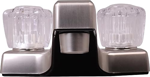 Miniatura 2 de Westbrass NM2BP-07 Grifo de lavabo de acrílico no metálico de 4 pulgadas y 2 manijas con drenaje emergente, níquel satinado