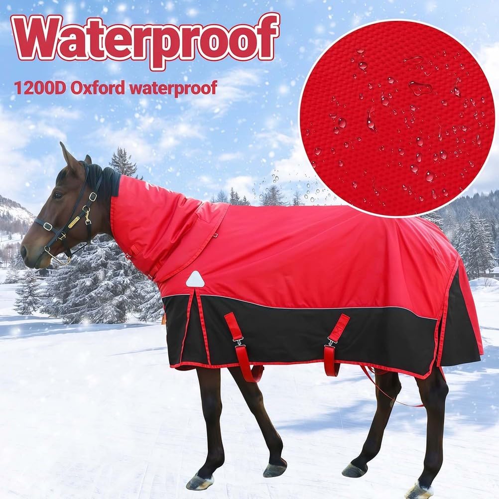 Manta de caballo, peso medio, impermeable, con cubierta de cuello desmontable, protección de invierno 1200D
