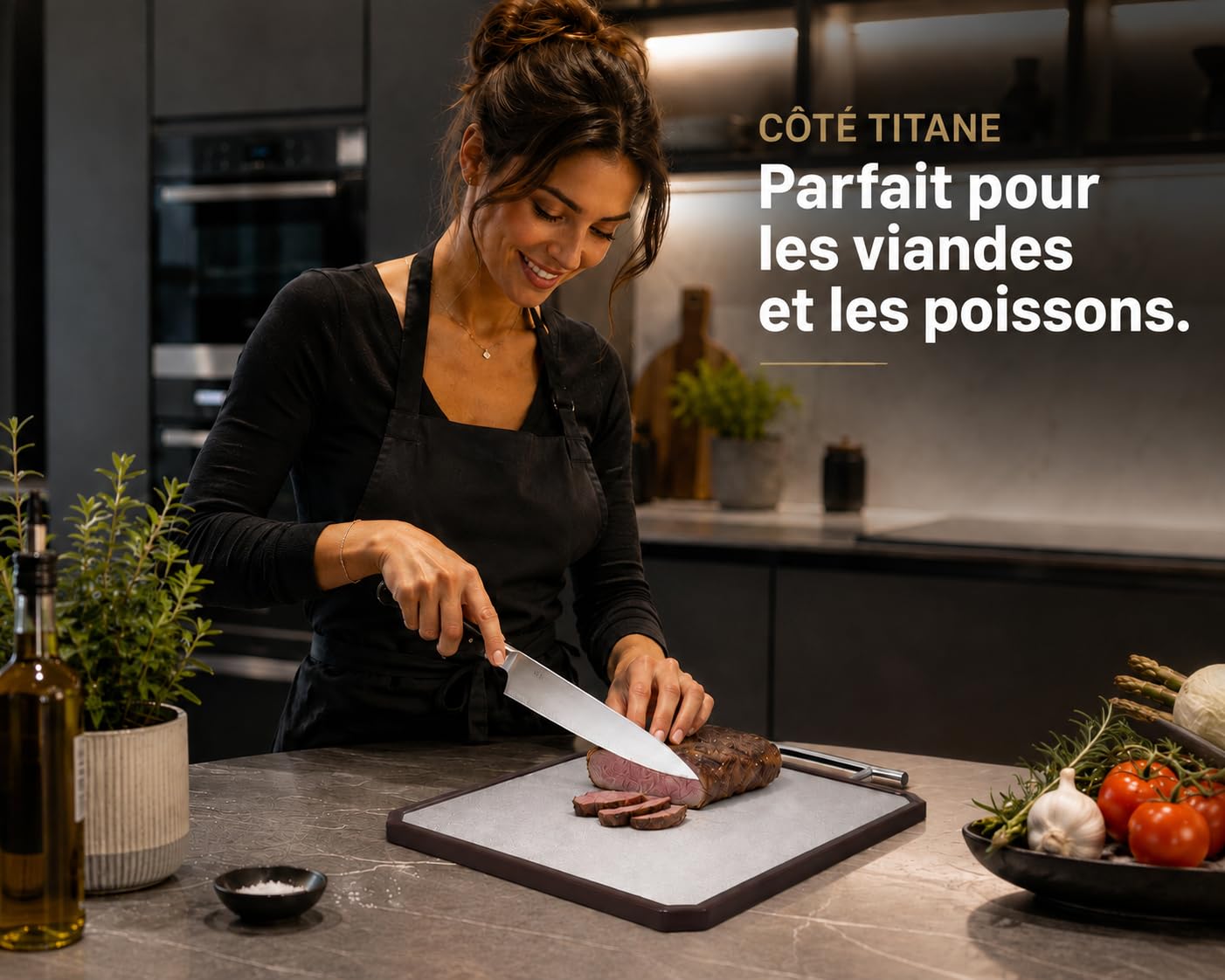 Planche à découper en titane et Bois d'Acacia Double Face