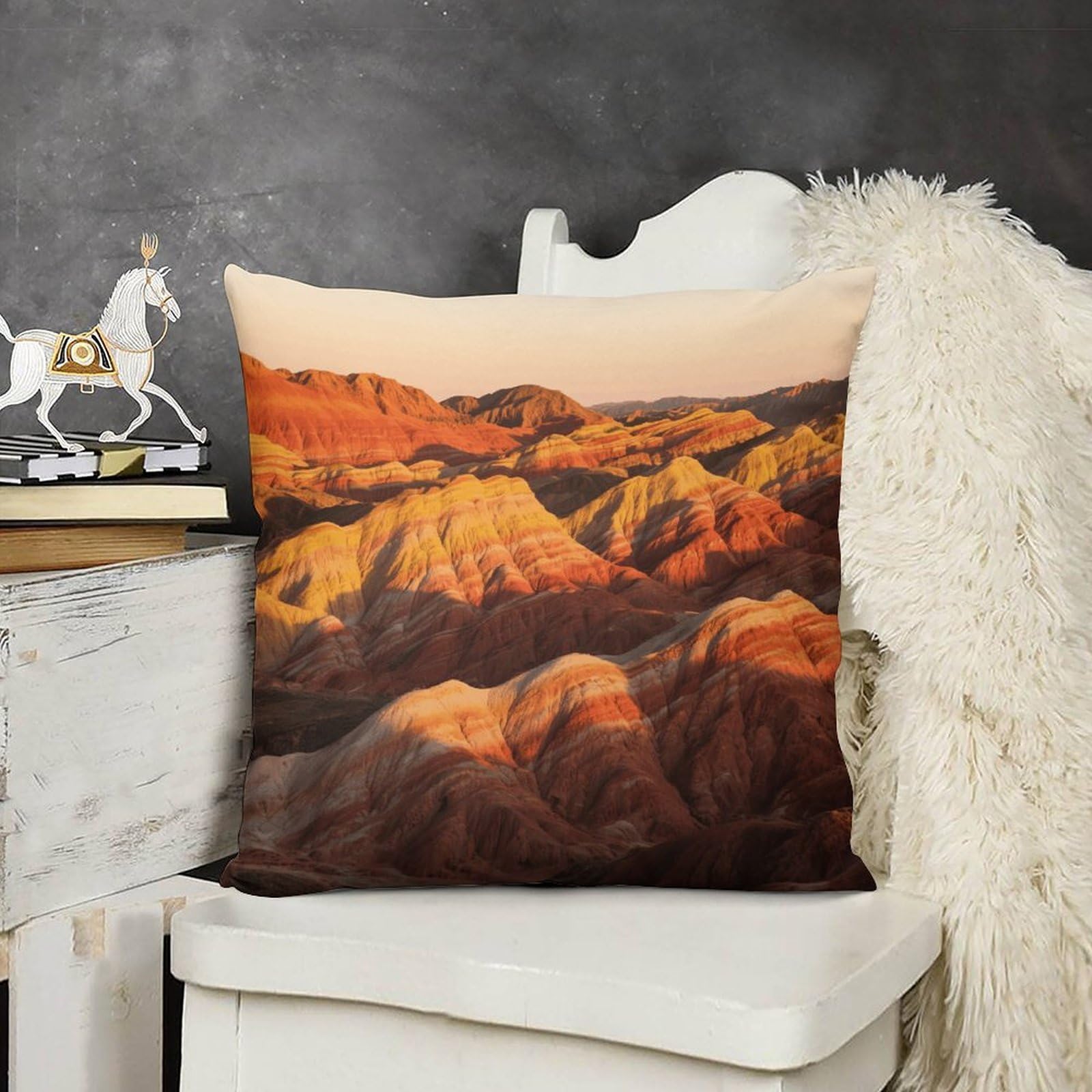 FodPand Boho Farmhouse Danxia Landform Pillow Covers with Hidden Zipper 12x12 Soft Plush Cushion Cover Decorative Throw Pillow Cases for Couch Bed Sofa Living Room Indoor Outdoor Home Decor