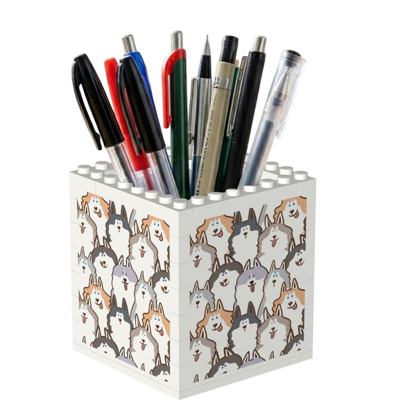 Poadnly Cartoon Siberian Husky Dog, Pen Pot Pencil Holder for Office Home School, Compact Desk Organiser for Office Stationery