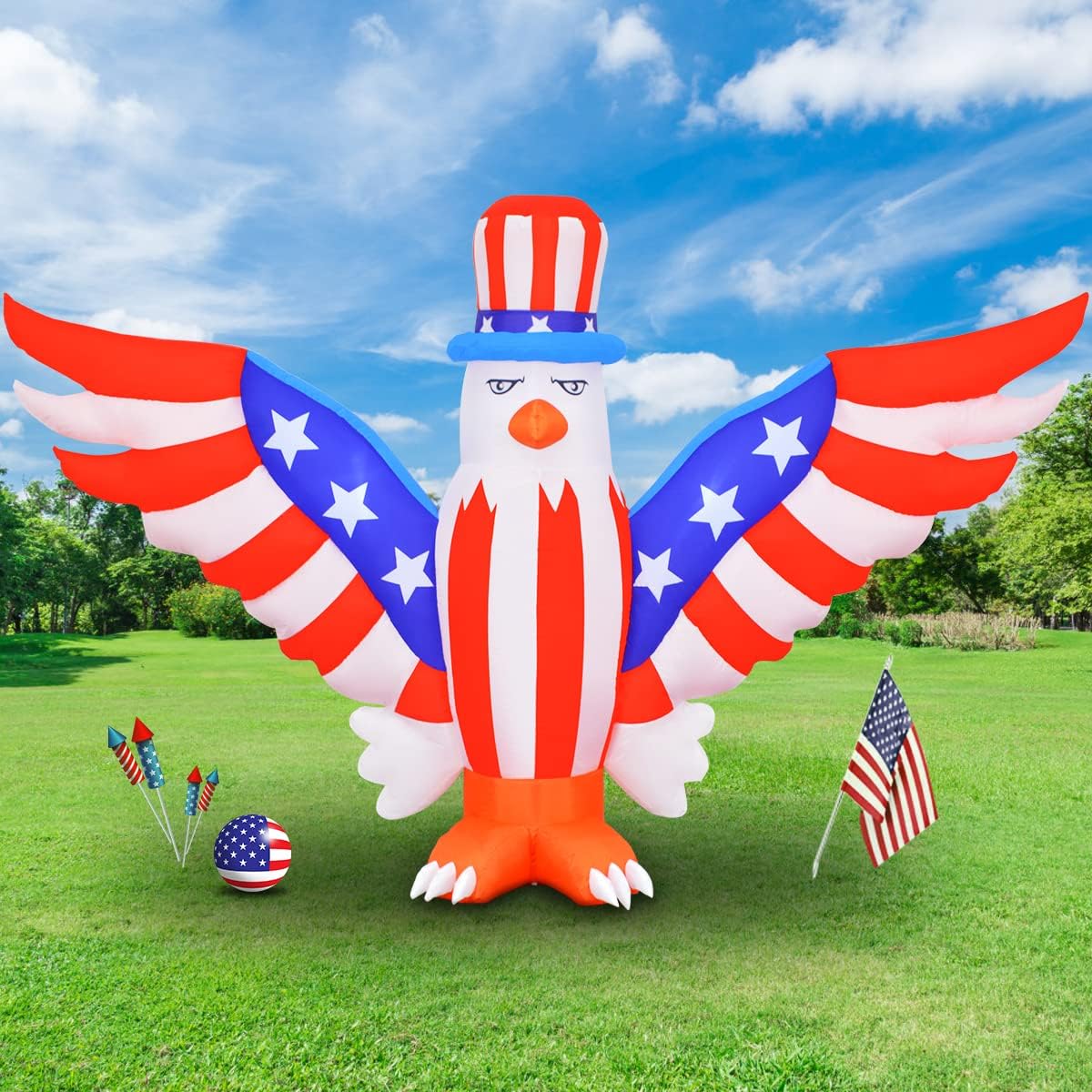 Inflatable Patriotic Independence Day Decoration 9.8 FT Width Inflate Eagle 4th of July Decor Lighted Veterans Memories Day Blow Up Party Decor for Home Outdoor Garden Yard Celebration Décor