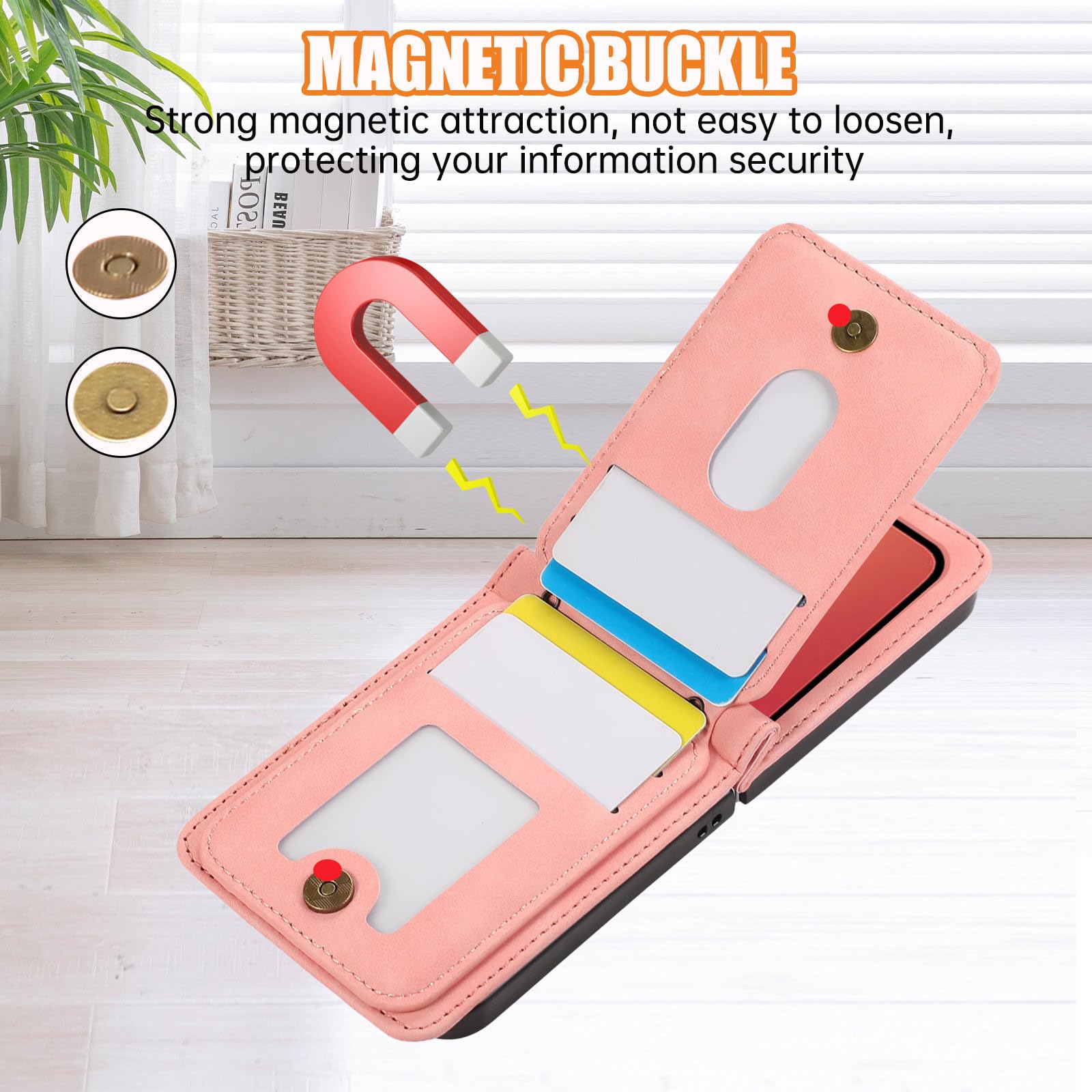 Etui crossbody do Samsung Galaxy Z Flip 8, etui na karty folio matowe etui skórzany długi pasek na ramię, mosiądz, Flip 8