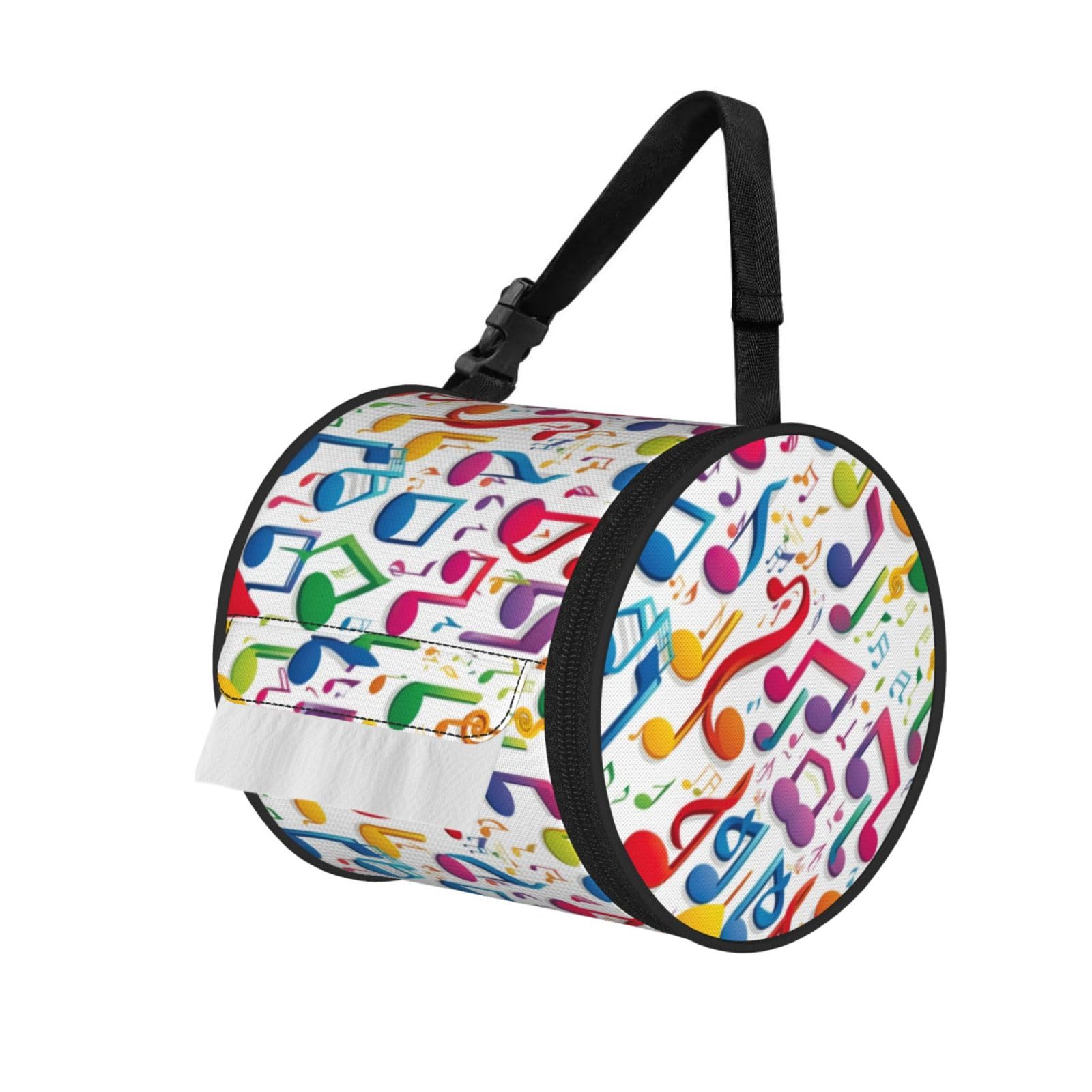 Colorful Music Notes 1 Printed Pet-Proof Toilet Roll Bag, Durable Oxford Cloth with Handle for Travel Tent Kitchen