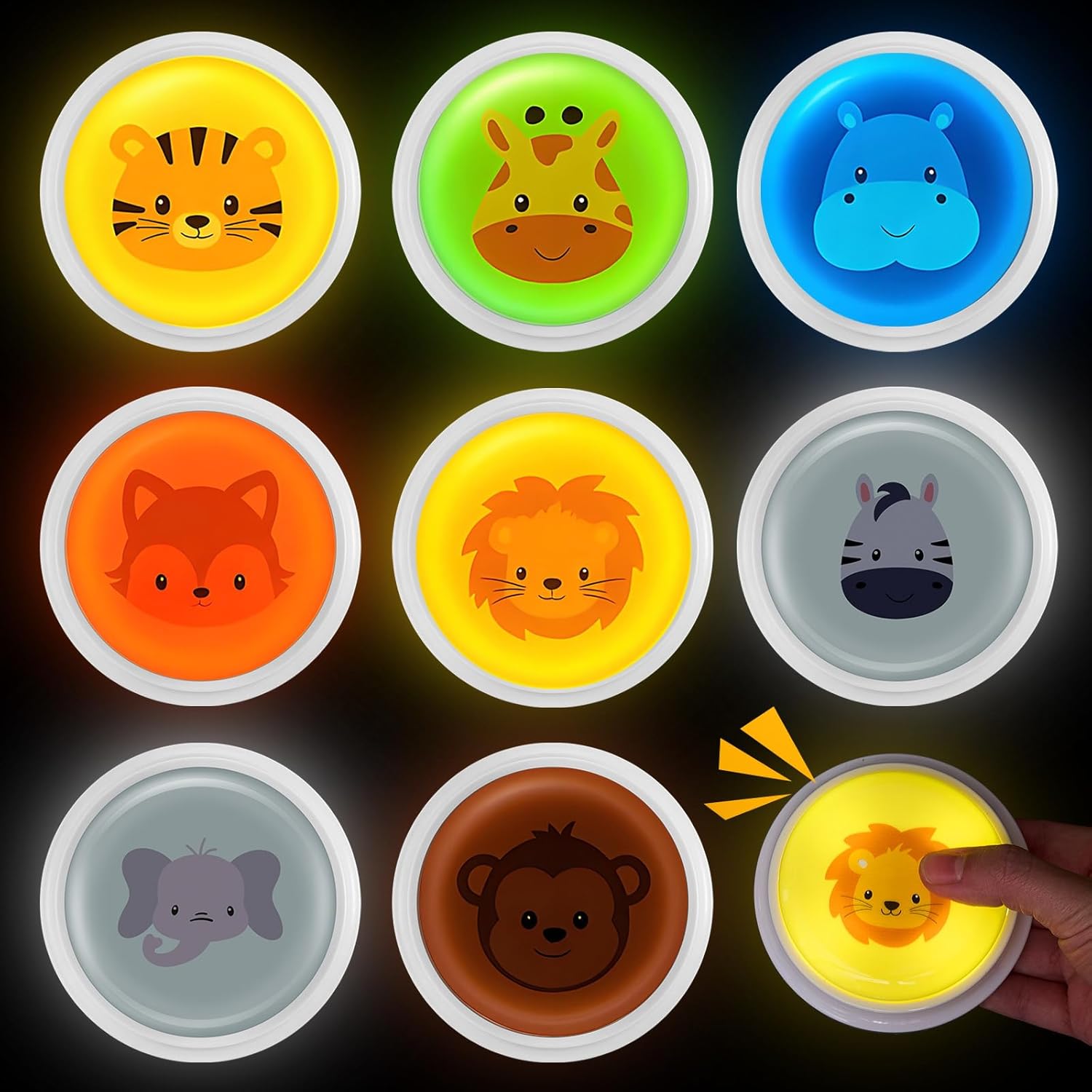 Syhood 8 Pcs Animal Sounds Buzzer for Trivia Games, Answer Buzzers for Classroom, Feud Jeopardy Buzzer Button with Lights and Sounds for Classroom Party Teacher Game Show(LED Style)