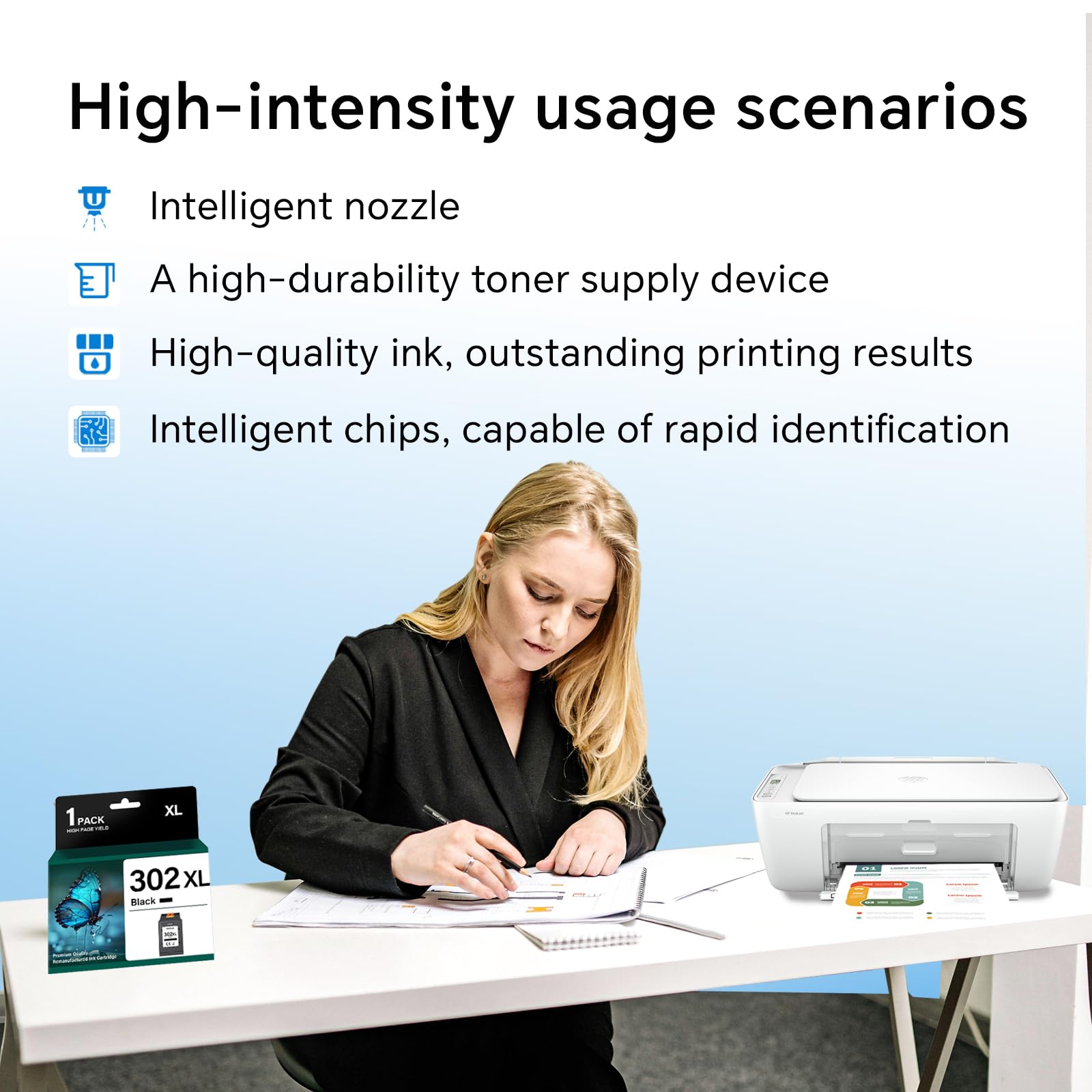 302XL Black Ink Cartridge Replacement for HP 302 HP302 Ink Cartridges High Capacity - Printer Ink for HP302 XL for Envy 4527 4520 4523 4524 Officejet 5230 3830 Deskjet 3630 3637 2130 (1 Pack) — view 6