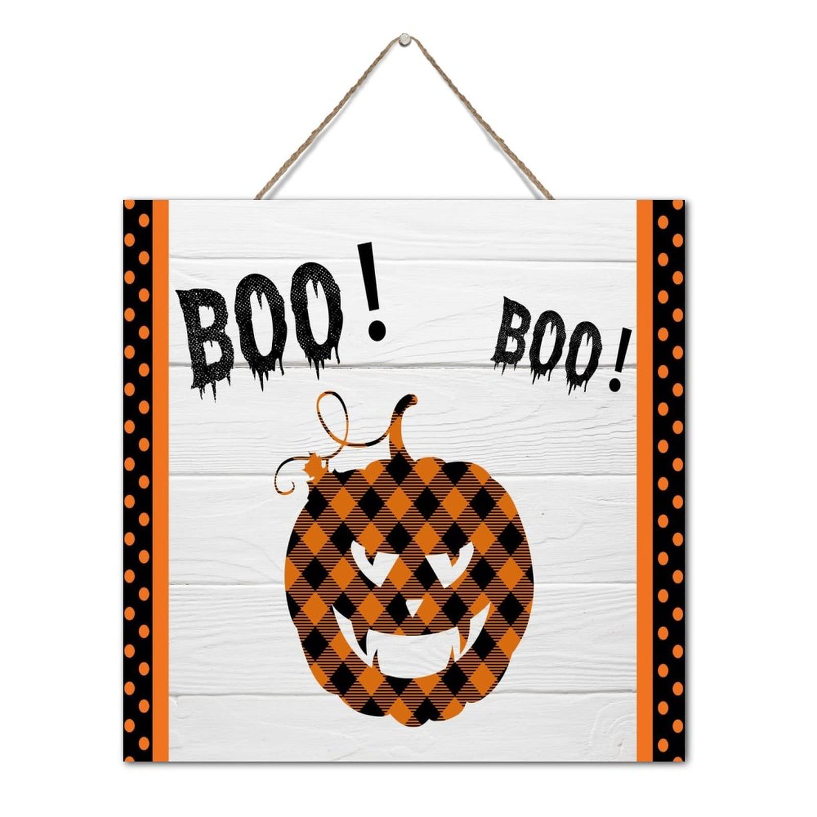 Cadeau déco Halloween amusant - Panneau bois peint Hocus Pocus et citrouille à suspendre 30cm