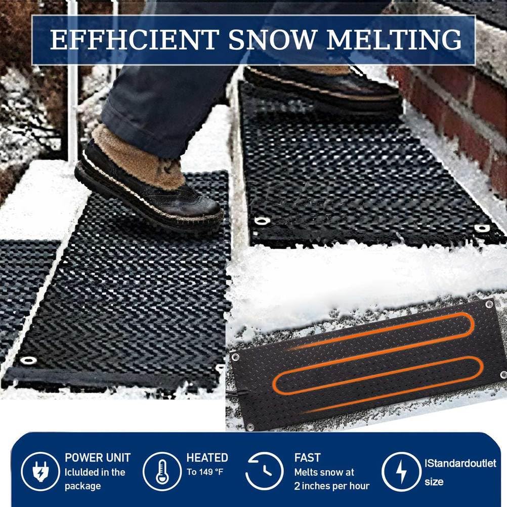 Beheizte Schneeschmelzmatten, Beheizte Außenmatten für Gehwege, Elektrische Schneeschmelzmatten für Terrassen und Gehwege, rutschfeste Beheizte Gehwegmatte zum Schmelzen,5 pcs,25.4x38.1cm