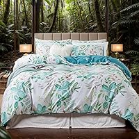 Vista 28 de FADFAY Juego de funda de edredón floral 100% algodón a rayas verdes y beige, ropa de cama de flores desgastadas con diseño de ramas botánicas