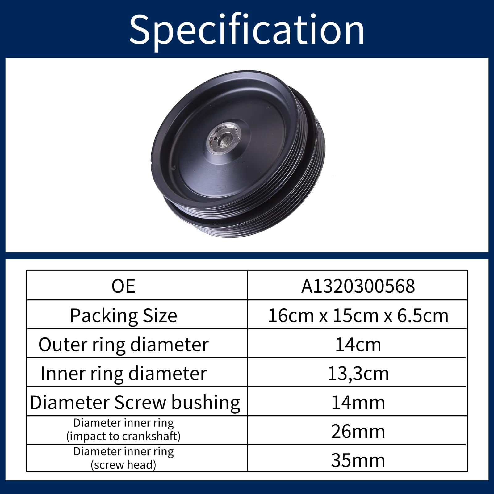 Puleggia Ammortizzatore di Vibrazione Compatibile per Mercedes-Benz Smart 451 MHD A1320300568 puleggia Ammortizzatore di Vibrazioni
